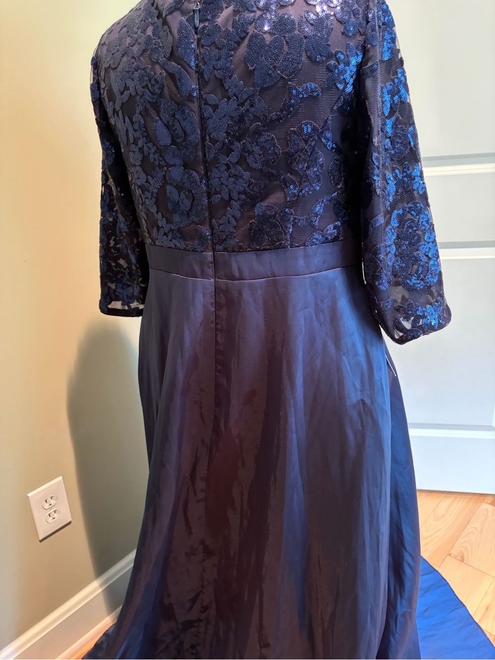Azazie Elegant Navy Sequin Bodice Satin Evening Gown/Mother of the Bride Dress - Picture 7 of 16